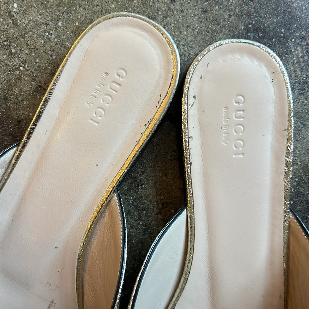 Gucci golden metallic Fringe slide on loafer mules - Picture 2 of 11
